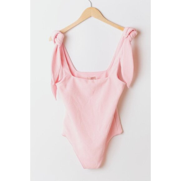 Show Me Your MuMu Bodysuit Women's L Size Light Pink Textured Thong Shoulder Tie - Picture 1 of 7